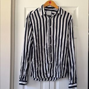 Denim & Flower Men's Navy and White Vertical Stripe Button-Down Shirt